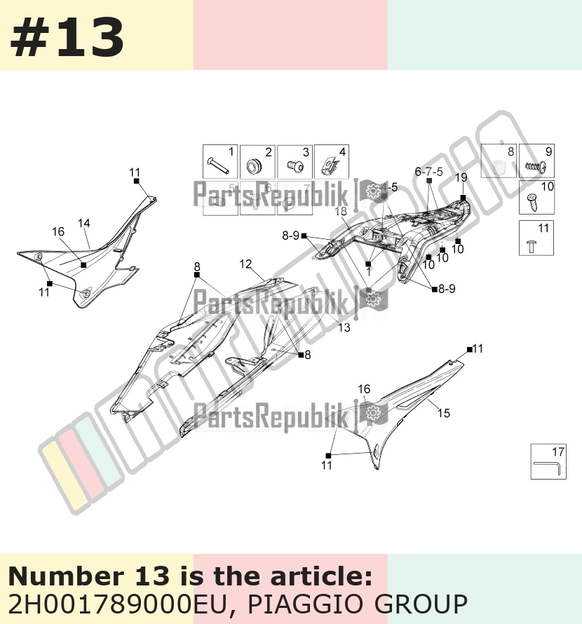 Carénage latéral, gauche, gris, Suffixe et code couleur Piaggio: EU_gris pulsar 711/B