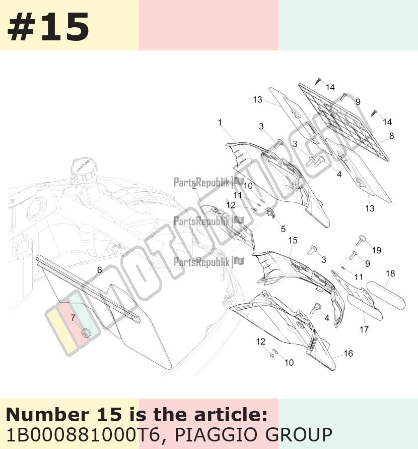 Cache/entourage/habillage, bleu, Suffixe et code couleur Piaggio: T6_bleu 433