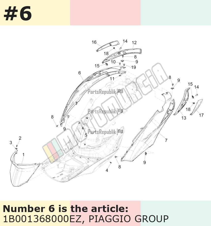 Carénage latéral, droit, gris, Suffixe et code couleur Piaggio: EZ_gris titane 742/B