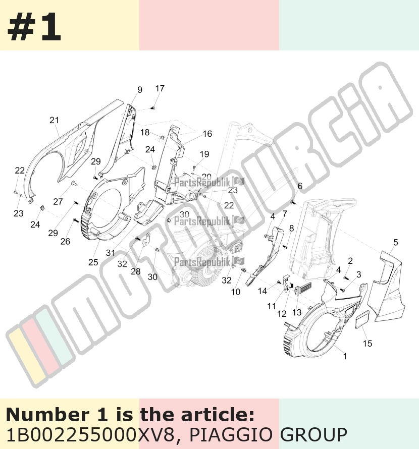 Cache/entourage/habillage, gauche, vert, Suffixe et code couleur Piaggio: XV8_vert 335/A