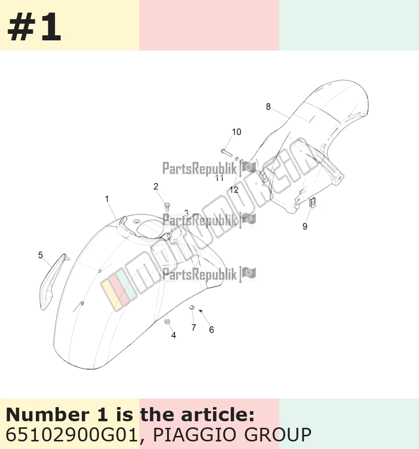 Garde-boue avant, gris, Suffixe et code couleur Piaggio: G01_gris métallisé lucido