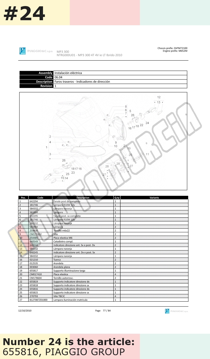 Bracket for indicators, rear, right