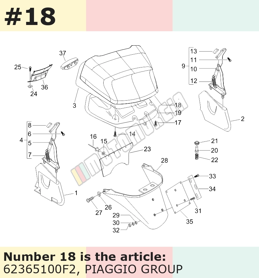 Abattant boîte à gants, argent, Suffixe et code couleur Piaggio: F2_argent excalibur 738/A, (GBR)