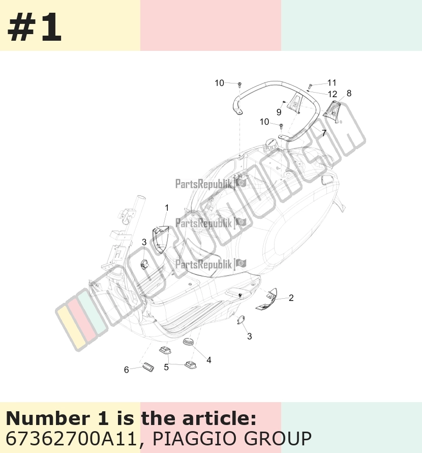 Couvercle, droit, orange, Suffixe et code couleur Piaggio: A11_orange brick/orange impulsivo