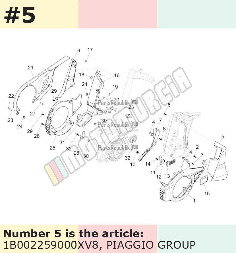 Cache/entourage/habillage, gauche, vert, Suffixe et code couleur Piaggio: XV8_vert 335/A