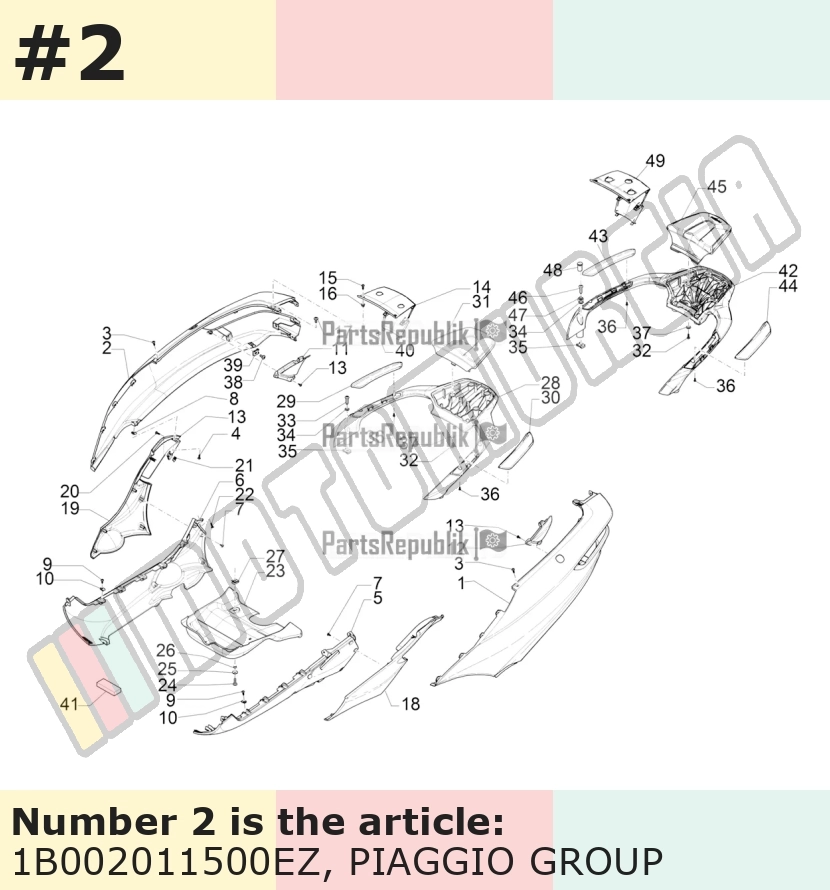 Carénage latéral, droit, gris, Suffixe et code couleur Piaggio: EZ_gris titane 742/B