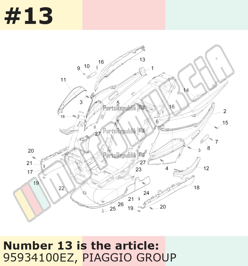 Carénage latéral, droit, gris, Suffixe et code couleur Piaggio: EZ_gris titane 742/B