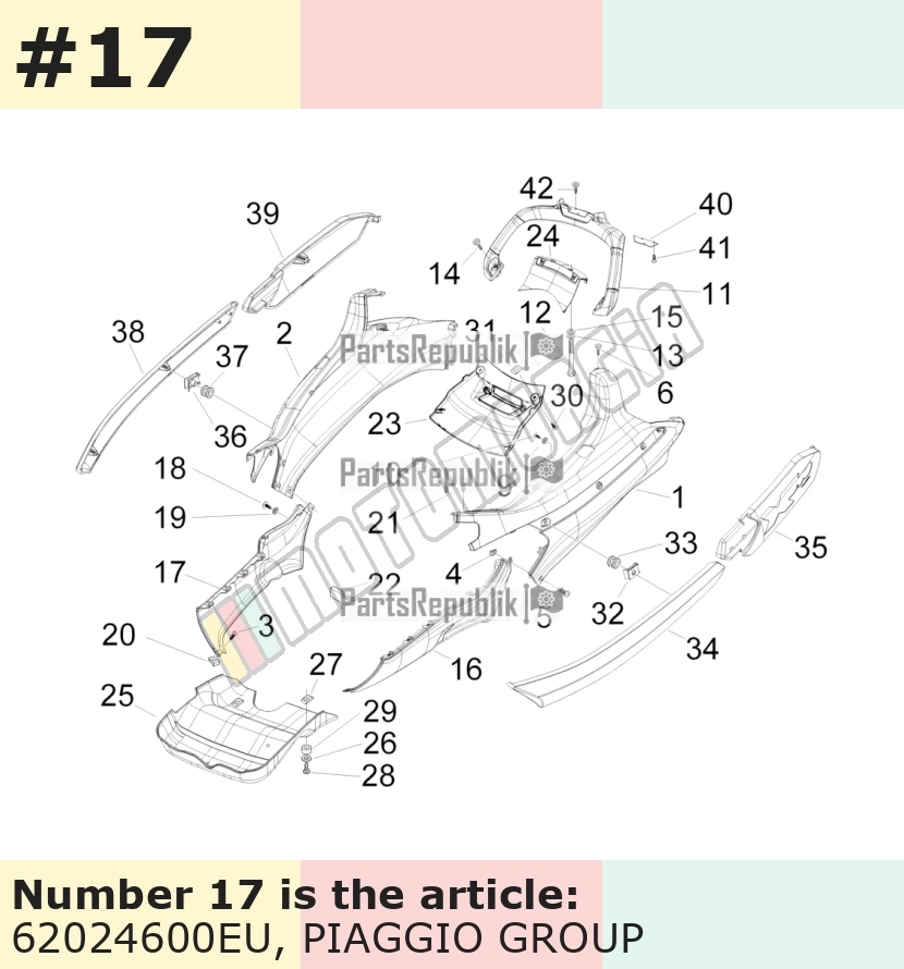 Spoiler, droit, argent, Suffixe et code couleur Piaggio: EU_gris pulsar 711/B
