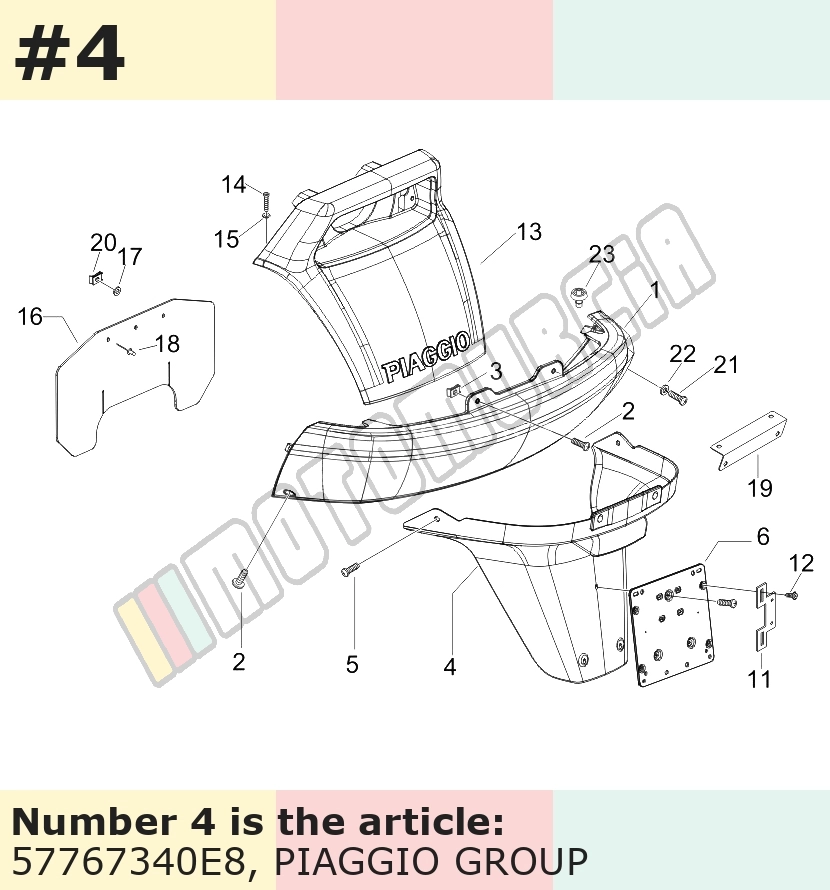Support plaque d'immatriculation, gris, Suffixe et code couleur Piaggio: E8_gris 585