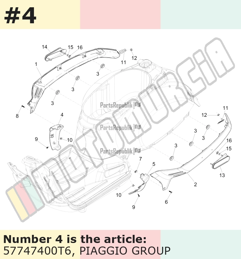 Cache/entourage/habillage, droit, bleu, Suffixe et code couleur Piaggio: T6_bleu 433