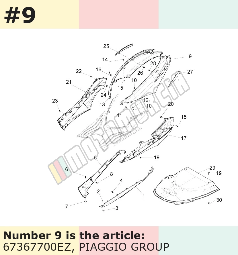 Carénage latéral, gauche, gris, Suffixe et code couleur Piaggio: EZ_gris titane 742/B