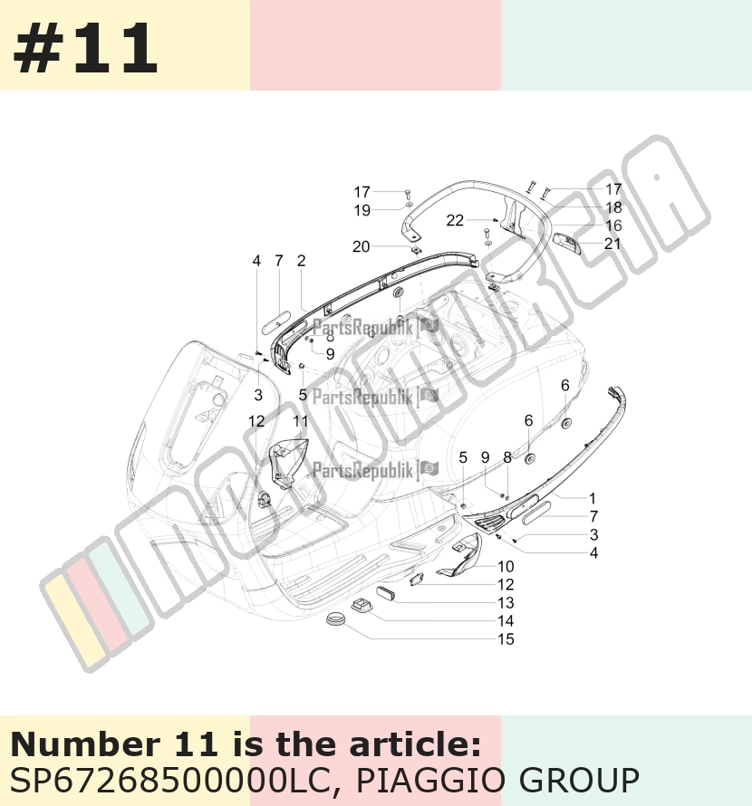 Cache/entourage/habillage, droit, jaune, Suffixe et code couleur Piaggio: LC_jaune mat 980/A