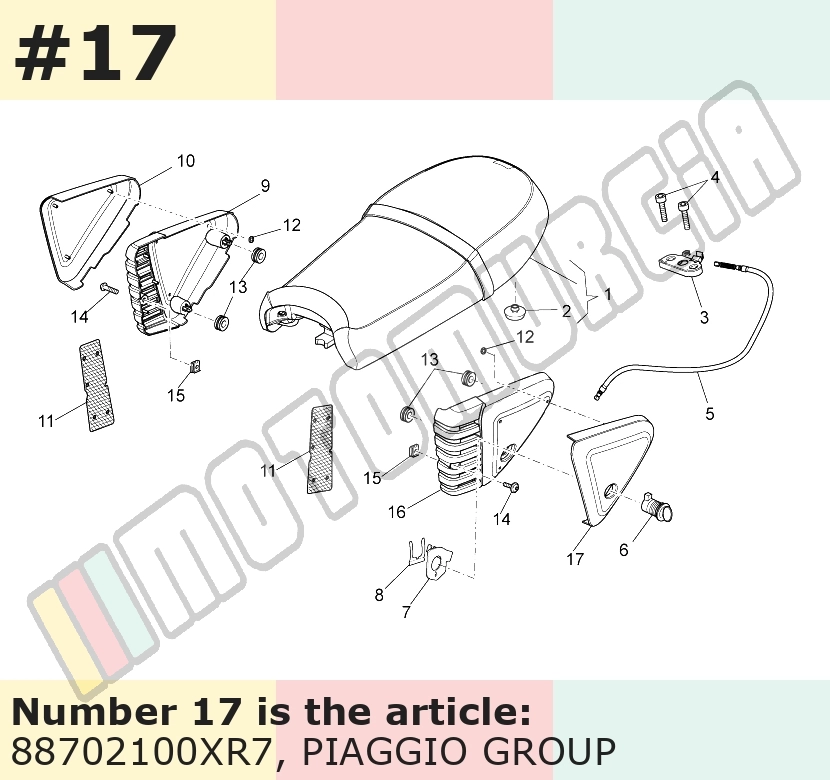 Carénage latéral, gauche, rouge, Suffixe et code couleur Piaggio: XR7_rouge ibis 854/A