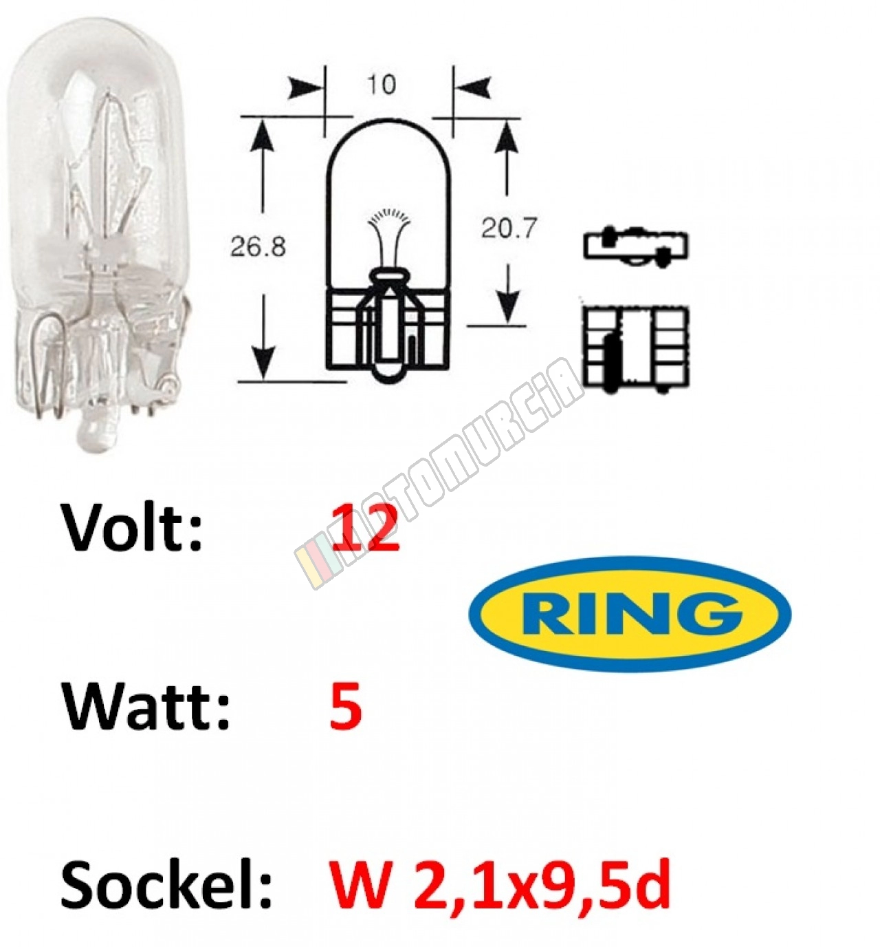 Lâmpada, 12V, 5W, W2,1x9,5d