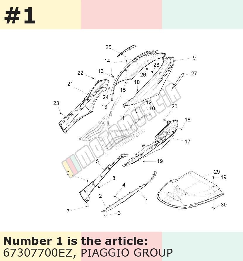 Spoiler, gauche, gris, Suffixe et code couleur Piaggio: EZ_gris titane 742/B