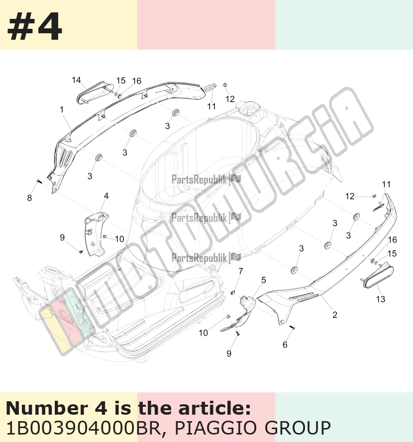 Cache/entourage/habillage, droit, blanc, Suffixe et code couleur Piaggio: BR_blanc montebianco / innocenza / 544