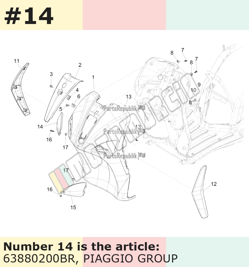 Protection, droit, blanc, Suffixe et code couleur Piaggio: BR_blanc montebianco / innocenza / 544