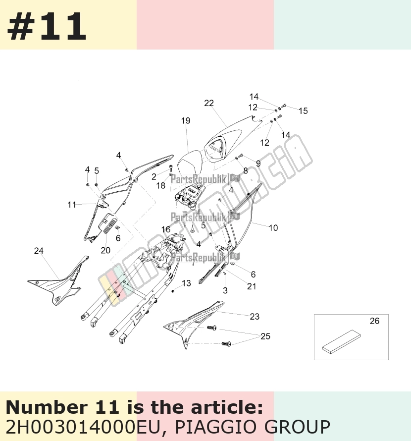 Carénage latéral, avec autocollant droit, gris, Suffixe et code couleur Piaggio: EU_gris pulsar 711/B
