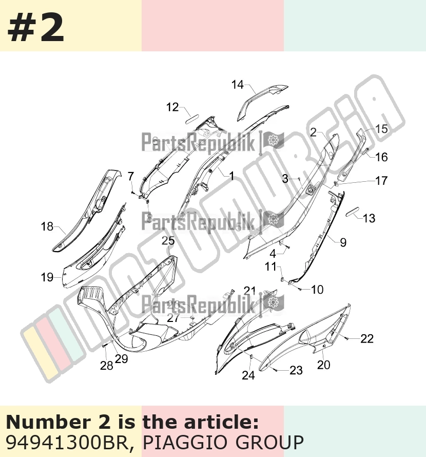 Carénage latéral, gauche, blanc, Suffixe et code couleur Piaggio: BR_blanc montebianco / innocenza / 544