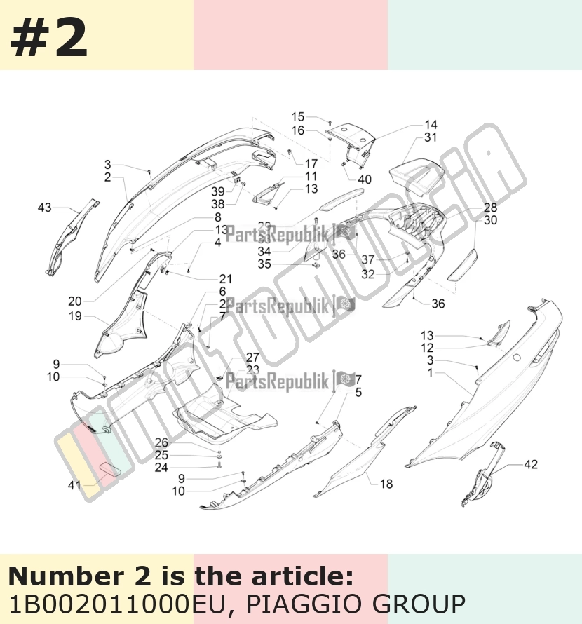 Carénage latéral, droit, argent, Suffixe et code couleur Piaggio: EU_gris pulsar 711/B