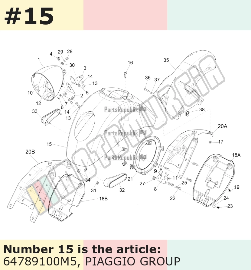 Garde-boue avant, marron, Suffixe et code couleur Piaggio: M5_terre de Toscane 112/A