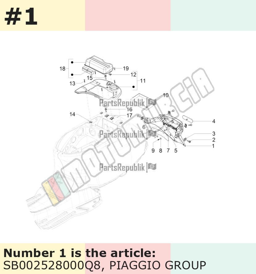 Support plaque d'immatriculation, beige, Suffixe et code couleur Piaggio: Q8_beige 514/A