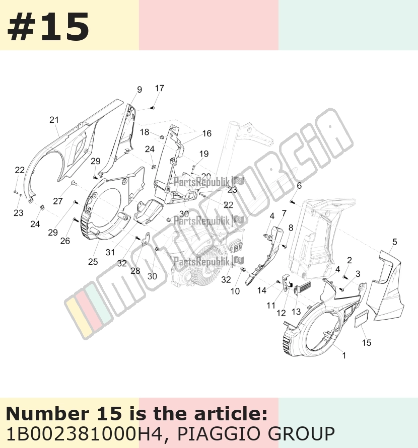 Couvercle du compartiment batterie, Suffixe et code couleur Piaggio: H4_gris mat 760/B