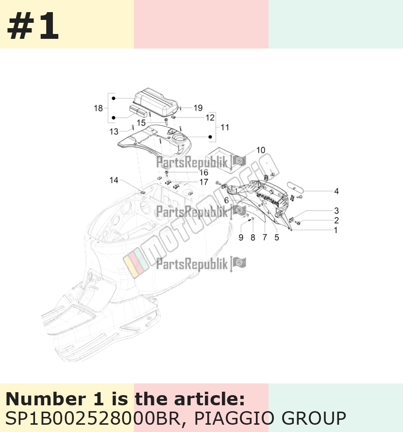 Support plaque d'immatriculation, blanc, Suffixe et code couleur Piaggio: BT_blanc perle 566