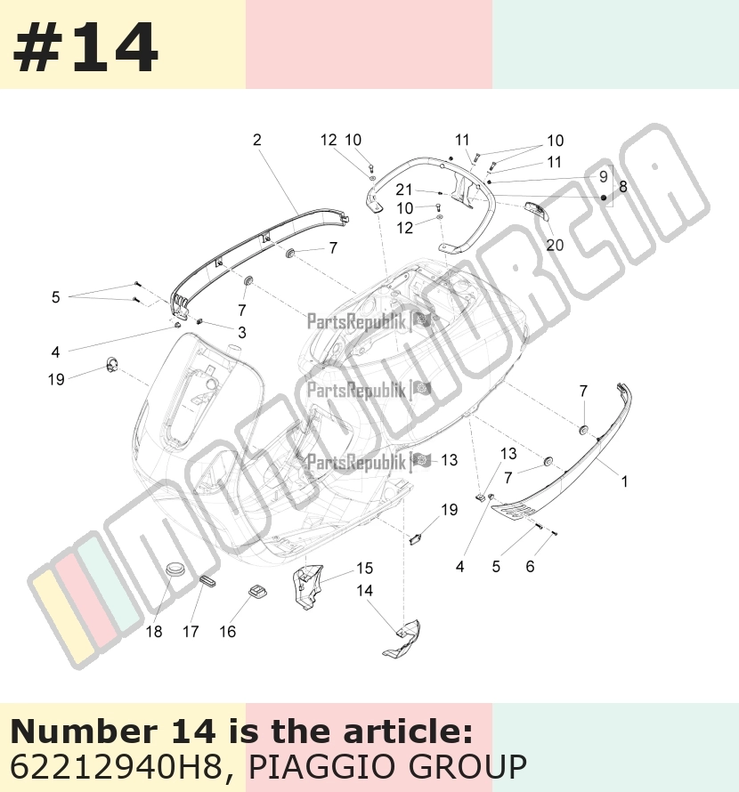 Couvercle, gauche, argent, Suffixe et code couleur Piaggio: H8_gris ghiacco 769/B
