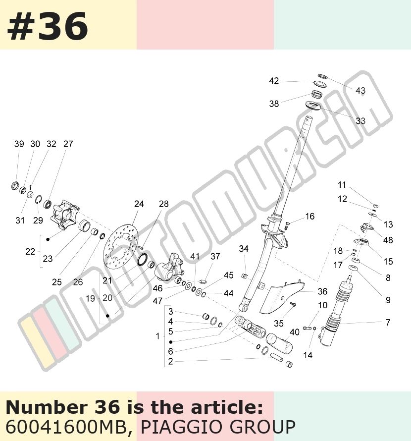 Couvercle bras de suspension, marron, Suffixe et code couleur Piaggio: MB_marron 124/A
