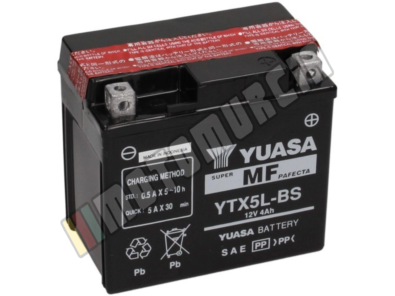 Batterie YTX5L-BS, 12 V, 4 A, Wartungsfrei / mf, mit Säureverpackung, 113x70x105 mm