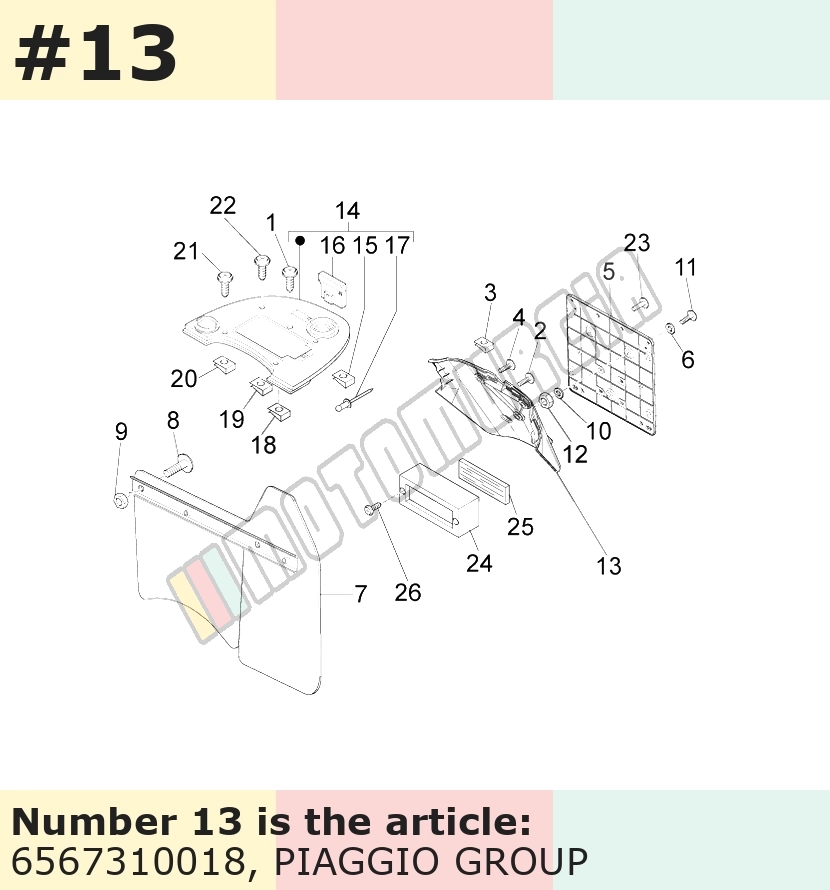 Support plaque d'immatriculation, ivoire, Suffixe et code couleur Piaggio: 18_alabaster 208