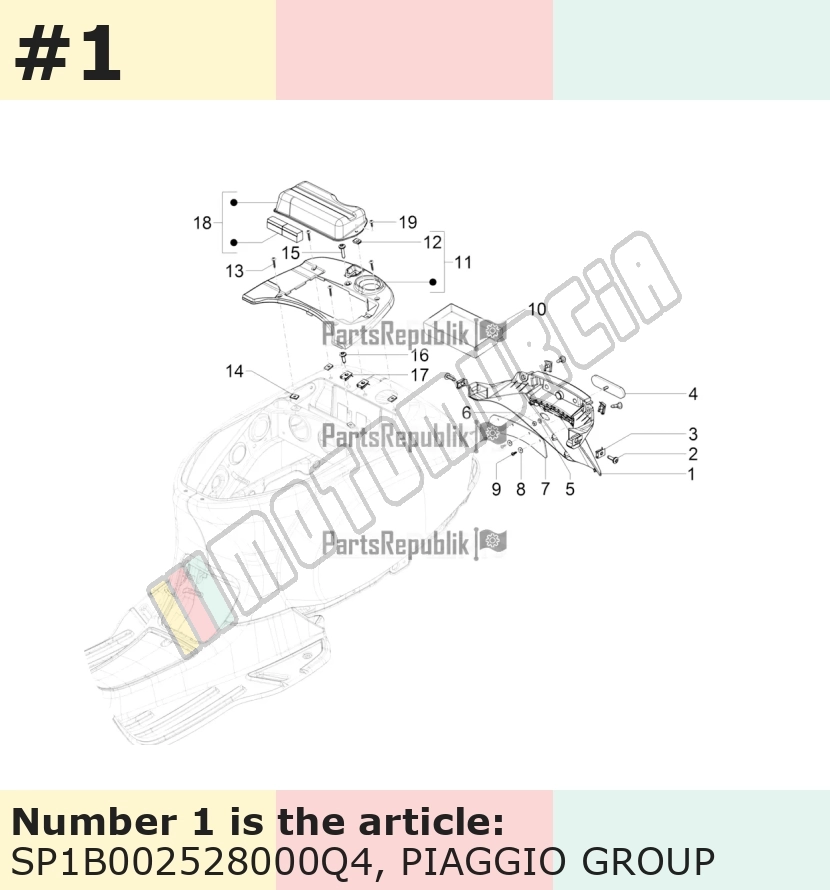 Support plaque d'immatriculation, blanc, Suffixe et code couleur Piaggio: Q4_blanc 505/A