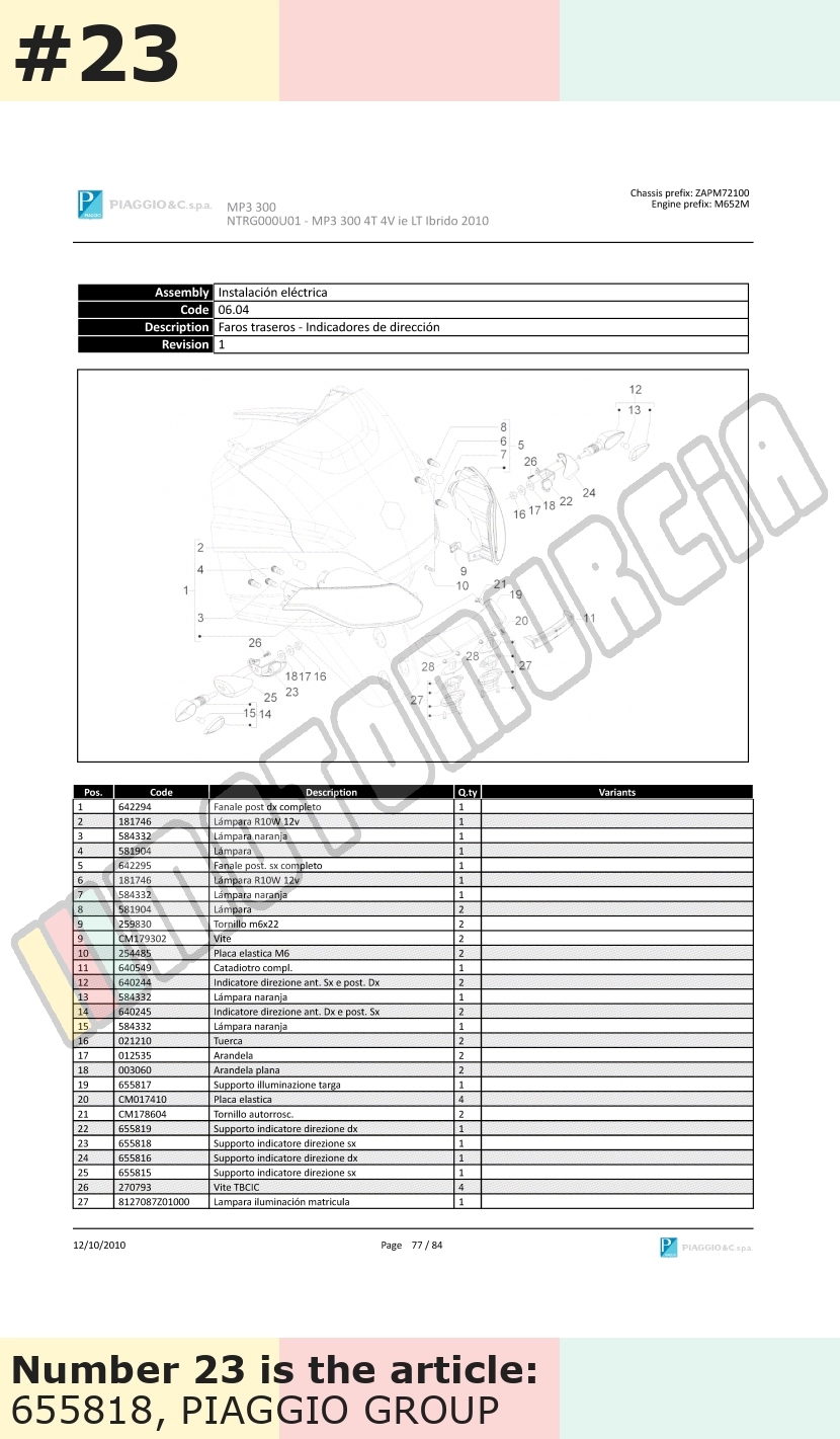 Bracket for indicators, rear, left