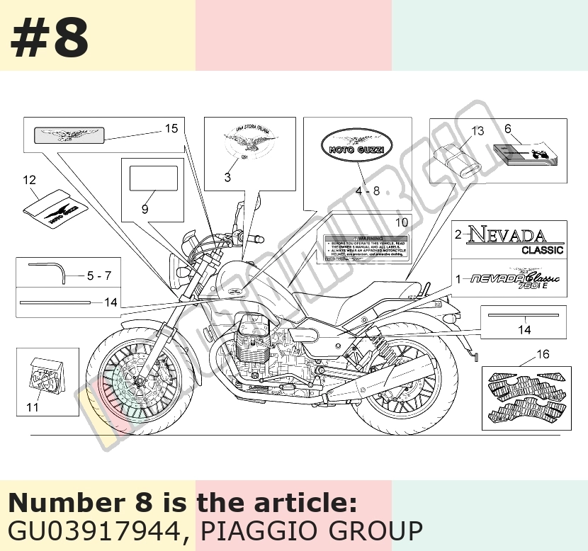 Dekor, Motiv: Moto Guzzi, links, rot, chrom