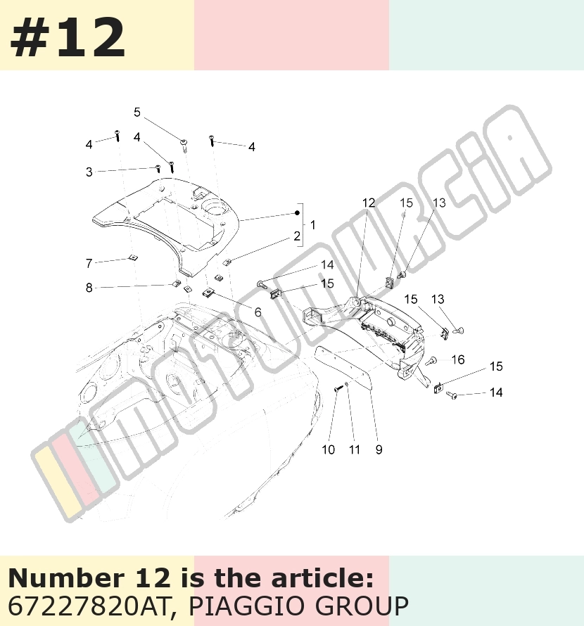 Support plaque d'immatriculation, bleu, Suffixe et code couleur Piaggio: AT_bleu 255/A