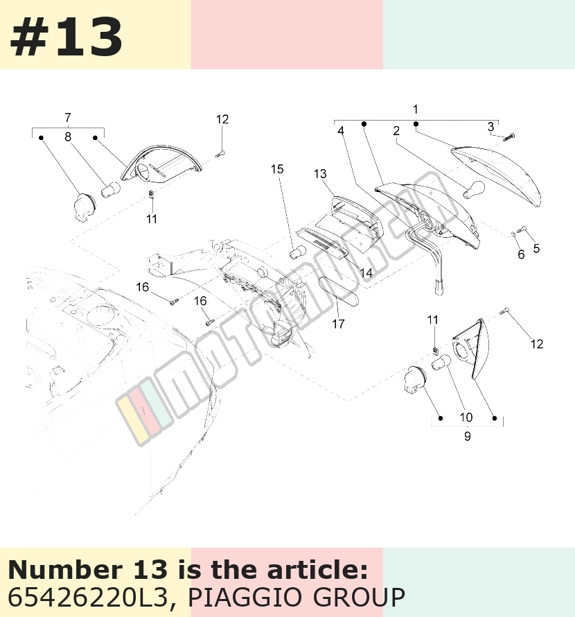 Cache/entourage/habillage, pour l'éclairage de la plaque, jaune, Suffixe et code couleur Piaggio: L3_jaune 964/A, APAC (Asie)