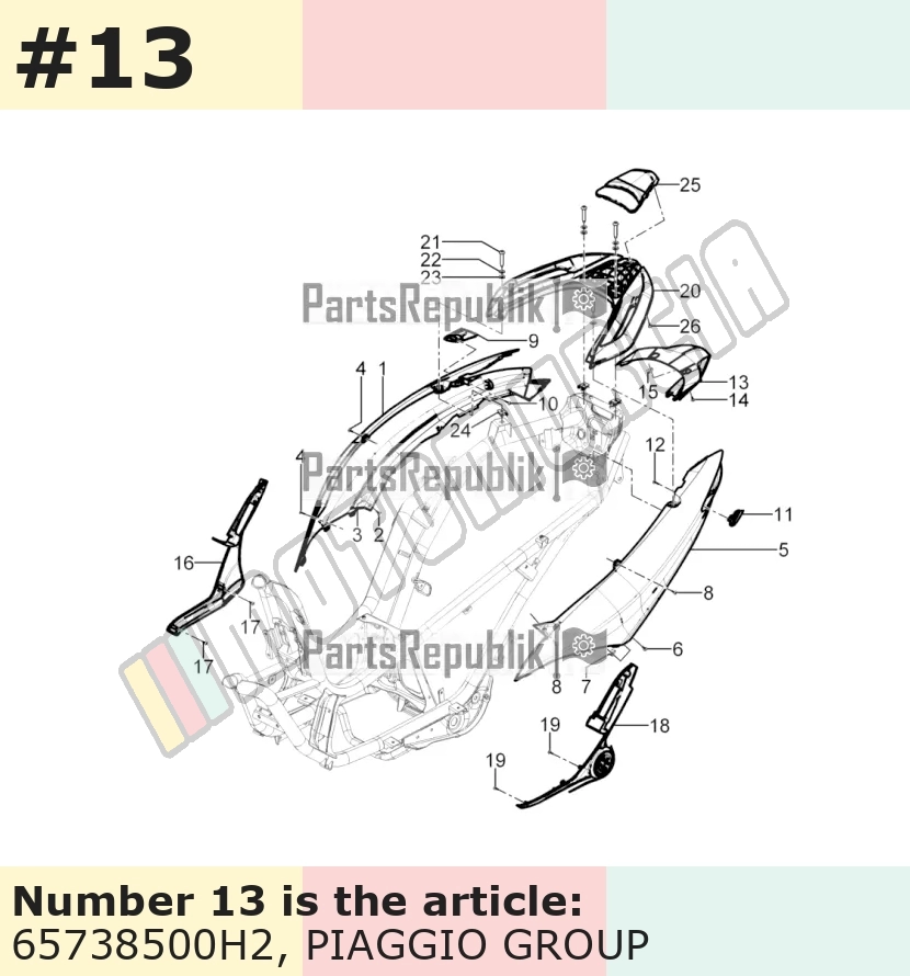 Cache/entourage/habillage, argent, Suffixe et code couleur Piaggio: H2_gris ghiacco 755/B