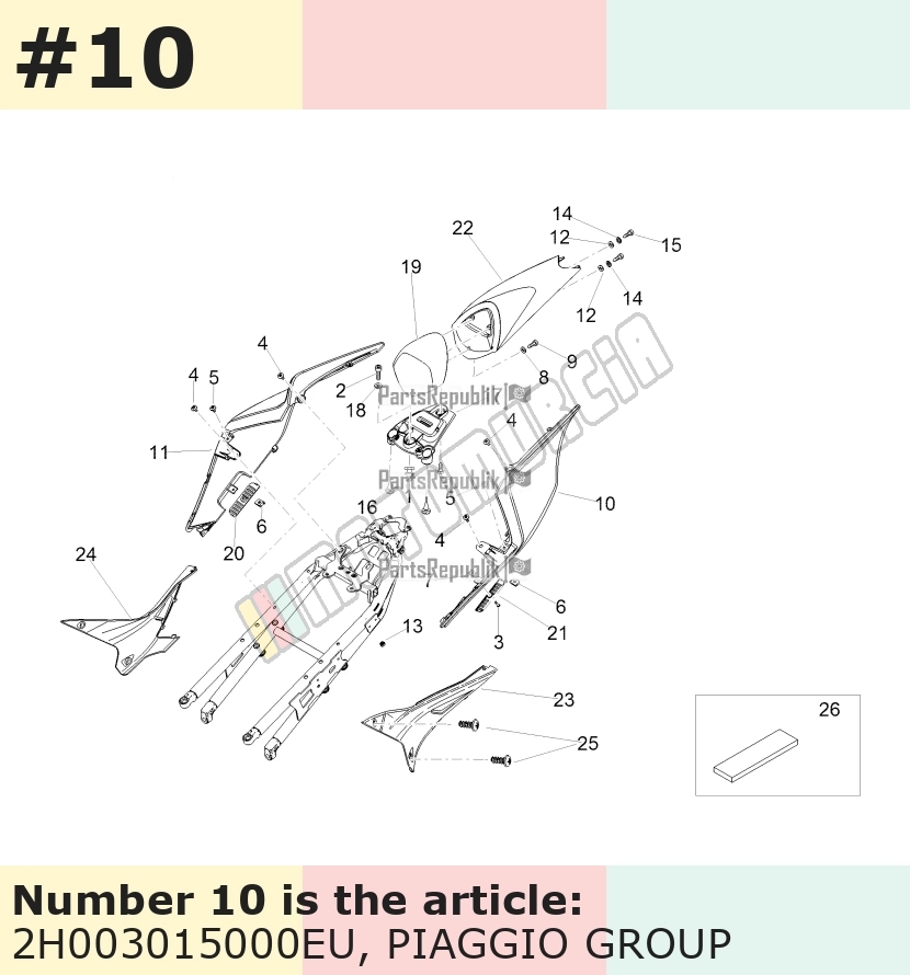 Carénage latéral, avec autocollant gauche, gris, Suffixe et code couleur Piaggio: EU_gris pulsar 711/B