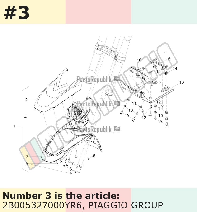 Garde-boue avec autocollant, avant, rouge, Suffixe et code couleur Piaggio: YR6_rouge daytona
