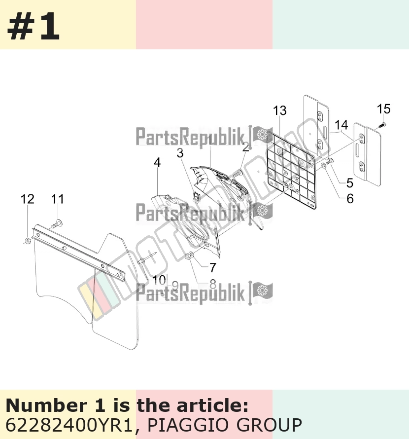 Support plaque d'immatriculation, rouge, Suffixe et code couleur Piaggio: YR1_rouge chianti 102/A