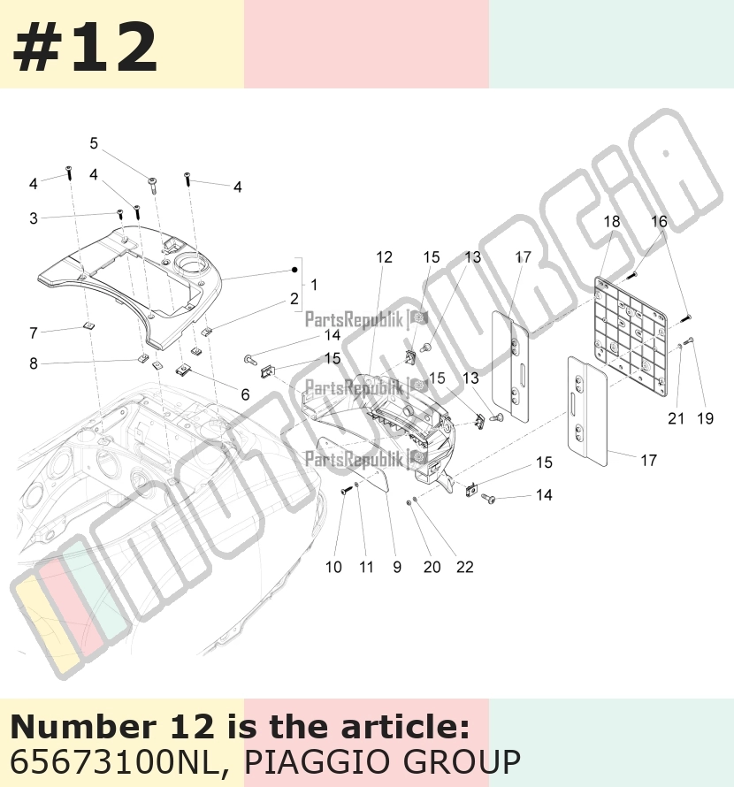 Support plaque d'immatriculation, noir, Suffixe et code couleur Piaggio: NL_noir mat abisso 85/B
