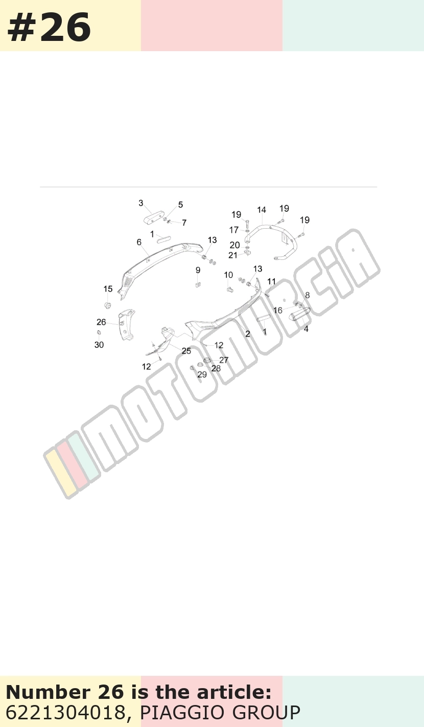 Couvercle, droit, ivoire, Suffixe et code couleur Piaggio: 18_alabaster 208