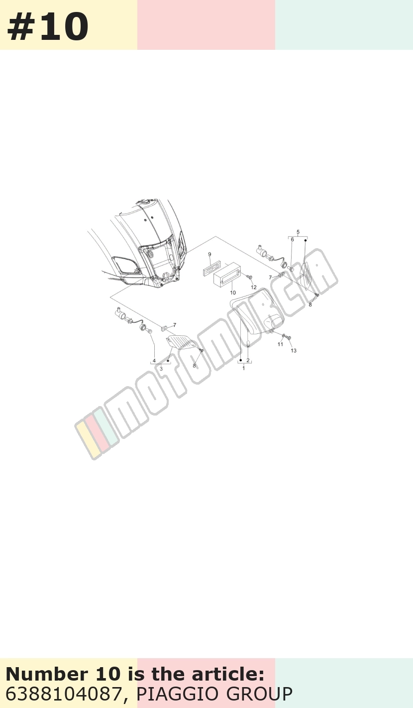 Éclairage de la plaque d'immatriculation blanc, Suffixe et code couleur Piaggio: 87_blanc optique 724