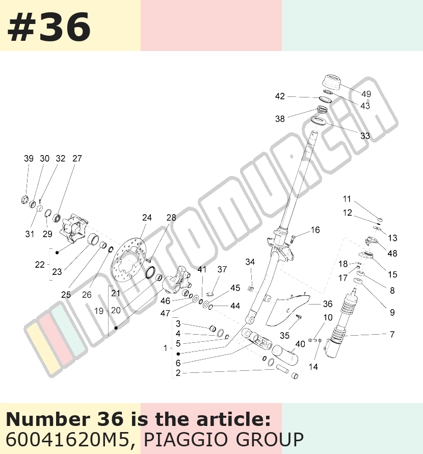 Couvercle bras de suspension, marron, Suffixe et code couleur Piaggio: M5_terre de Toscane 112/A