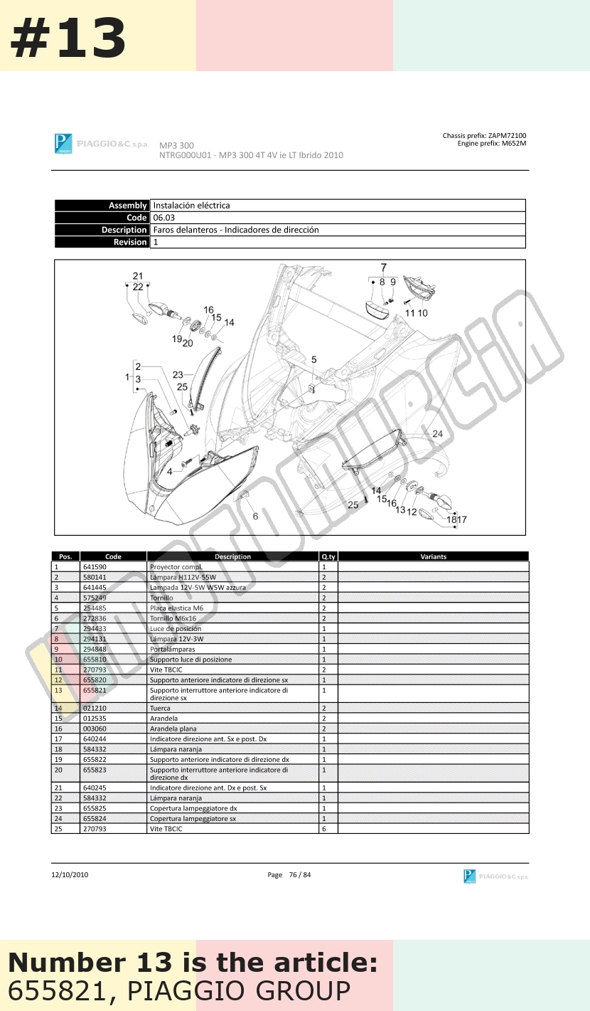 Bracket for indicators, front, left