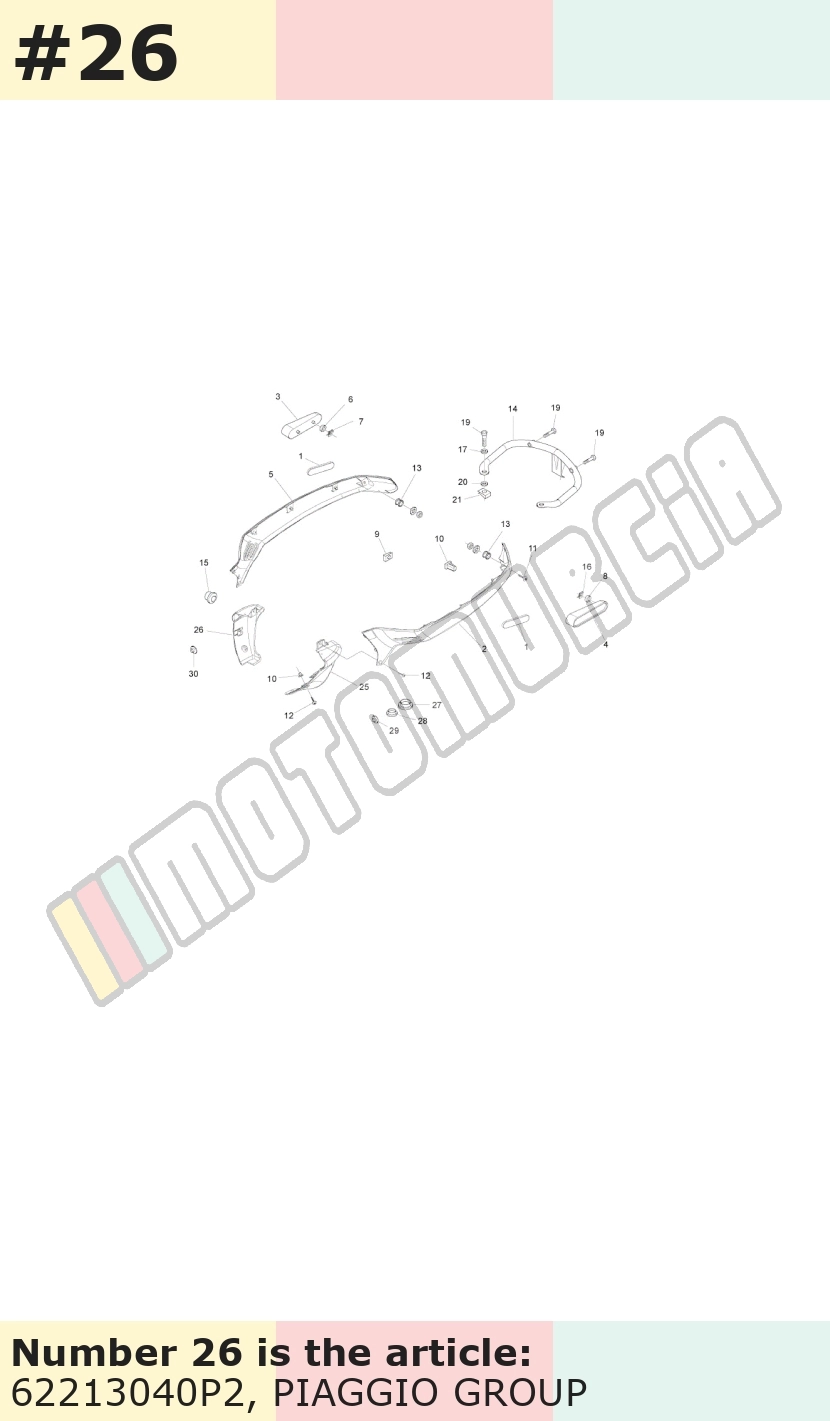 Couvercle, droit, rose vif, Suffixe et code couleur Piaggio: P2_rose vif 567