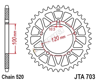 Engranaje negro, aluminio, división: 520, número de dientes: 44, JTA703.44blk