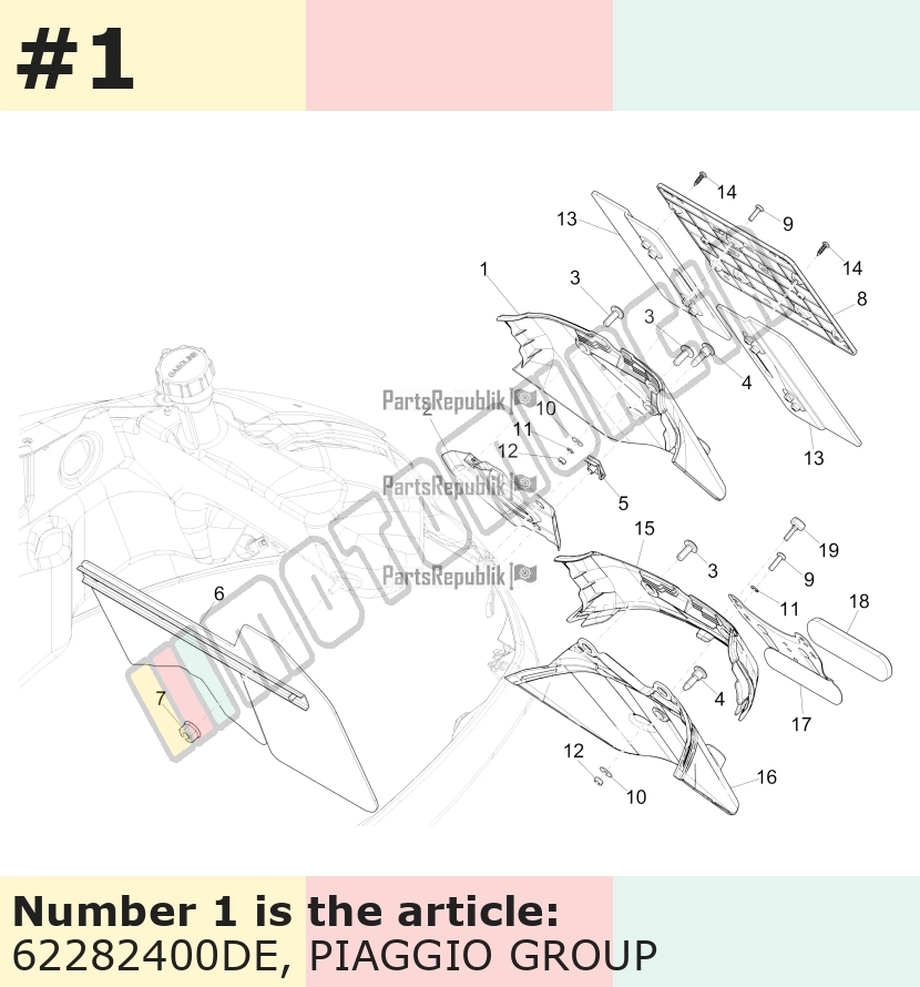 Support plaque d'immatriculation, bleu, Suffixe et code couleur Piaggio: DE_bleu midnight 222/A