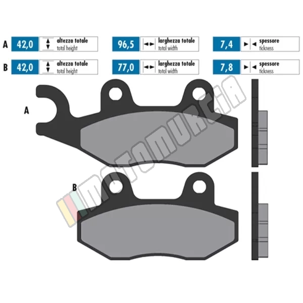 Brake lining set organic, E -certified,